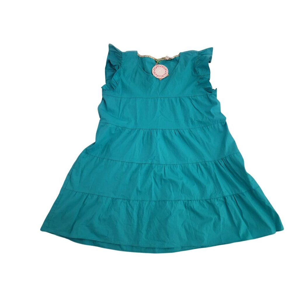 Umgee Womens Ruffle Sleeve Teal Dress L 100% Cotton